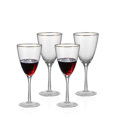 Imagem de EVEREST GLOBAL Conjunto de 4 taças de vinho premium com borda dourada de 340 g para coquetéis de vinho branco e tinto para casamento, aniversário, Natal, aniversário