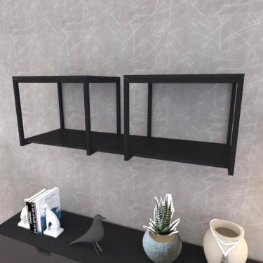 Imagem de Prateleira Industrial Suspensa Estante Parede Nicho Preta Cozinha Escritorio Sala Quarto Infantil