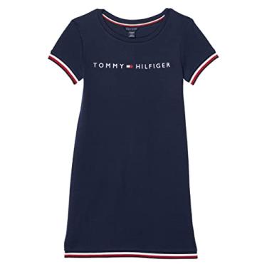 Imagem de Tommy Hilfiger Vestido camiseta de manga curta para meninas tamanho único, Bodycon azul-marinho, 8-10