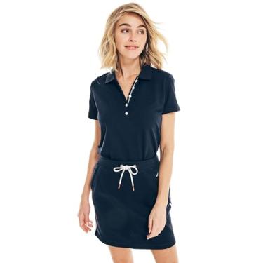 Imagem de Nautica Camisa polo feminina de algodão de manga curta com 5 botões, Marinho francês., G