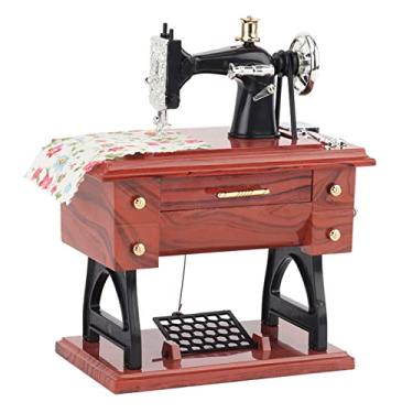 Imagem de Mini máquina de costura caixa de música retro clássico treadle máquina de costura mesa mecânica relógio máquina de música