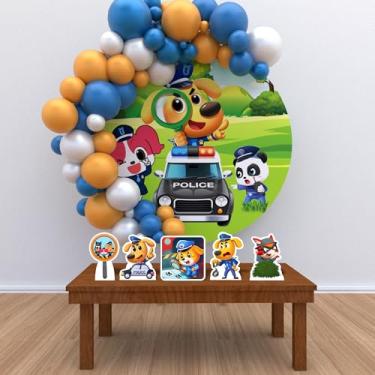 Imagem de Kit Decoração Painel Redondo Festa de Aniversário Infantil Detetive Labrador