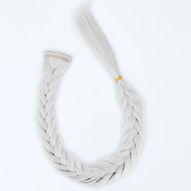 Imagem de DIGUAN Tiara de cabelo sintético trançado com 3 fios e tranças de cabelo sintético trançado de rabo de peixe com clipe, acessório de cabelo para mulheres, meninas (Messy Fishtail, cinza claro)