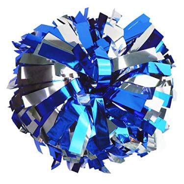 Imagem de Gbateri 1 par de pompons metálicos de líder de torcida de 15 cm com alça de batom, pompons de líder de torcida, pompons de torcida, pompons de torcida para meninas e adultos, equipe esportiva Spirit de torcida (azul real e prata)