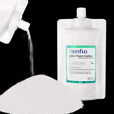Imagem de Renfio Aditivo de tinta com glitter, 250 g de 250 g com glitter ultrafino de cristal 1/128 cm 0,2 mm tinta glitter para emulsão acrílica, verniz de madeira para teto de parede interior exterior – Branco perolado