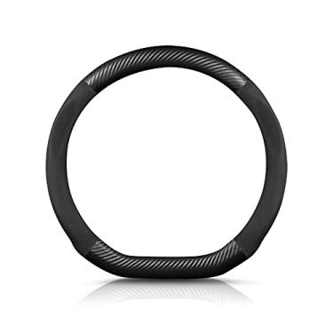 Imagem de Ergocar Capa de volante de couro PU em fibra de carbono e microfibra em forma de D antiderrapante protetor de volante de carro respirável absorvente de suor esportivo para diâmetro de 38 cm (15