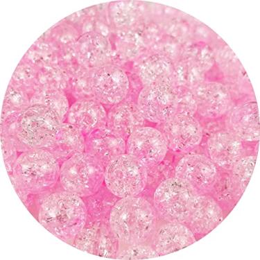 Imagem de 100 contas de acrílico craqueladas de 12 mm contas de acrílico de cristal para fabricação de joias, contas espaçadoras redondas de acrílico, miçangas de acrílico para artesanato, miçangas de atacado para colar, pulseira, brincos, decoração de joias DIY (rosa claro)
