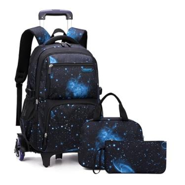 Imagem de Mochila Céu Estrelado infantil com rodinhas mochilas destacáveis, mochila casual de alta capacidade conjunto de três peças-A