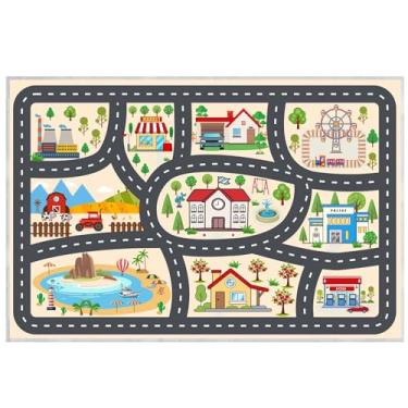 Imagem de Tapete infantil tapete de brincar para sala de jogos e sala de aula, tapetes de área educacional largr com suporte antiderrapante, tapete de brincar vida urbana para brincar de carros brinquedos para crianças menino menina (amarelo, 120 Ã— 180 cm)