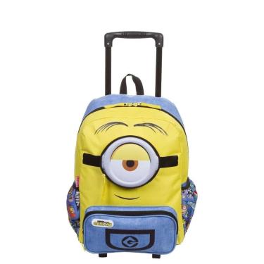 Imagem de Mochila Escolar com Rodinhas Minions Azul e Amarela Sestini