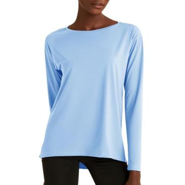 Imagem de ZHENWEI Camiseta de manga comprida com proteção UV de secagem rápida, leve, para mulheres, caminhadas, corrida e atividades ao ar livre, Azul-claro, XXG