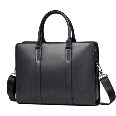 Imagem de Balidiya Maletas de couro genuíno para laptop masculinas com trava de 35 cm bolsa mensageiro de negócios, Preto