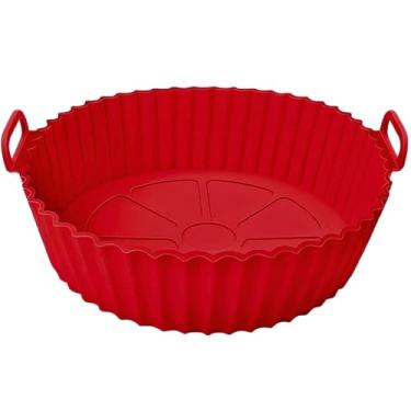 Imagem de Forma Cesto de Silicone de Qualidade Para Air Fryer Fritadeira Elétrica Micro-ondas Forno Com Alça 19cm (Vermelho)