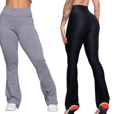 Imagem de KIT 2 Calça Legging Suplex Flare Bella Fiore Boca de Sino Bailarina Cintura Cós Alto Moda Fitness-Feminino