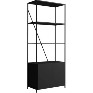 Imagem de Estante Industrial em Aço com Porta Prateleira Preto 74x180cm MDP Armário Escritório Placa e Ponto