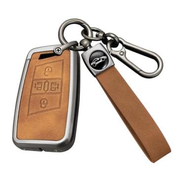 Imagem de HIBEYO Capa de chaveiro de 4 botões compatível com Volkswagen Passat Golf Alltrack Atlas Jetta Skoda Superb A7 Kodiaq Magotan B8 GTE Arteon Tiguan Couro e acessórios de liga de zinco - Chaveiro longo