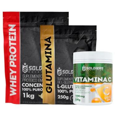 Imagem de Kit: Whey Protein Concentrado 1Kg + Glutamina 250g + Vitamina C Em Pó 500g - 100% Importado - Soldiers Nutrition Sabor:N