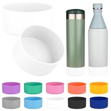 Imagem de 2 peças de bota de garrafa de água de silicone para Stanley All Day Slim Bottle 590 g, capa protetora antiderrapante para garrafa Stanley AeroLight Transit (branca)