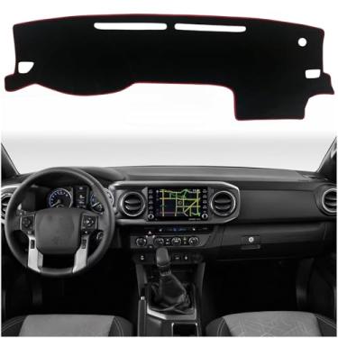 Imagem de KEEGTBOX Capa de tapete de painel console central interior personalizado compatível com Toyota Tacoma 2016 2017 2018 2019 2020 2021 2022 acessórios de capa de tapete de painel (aro vermelho)