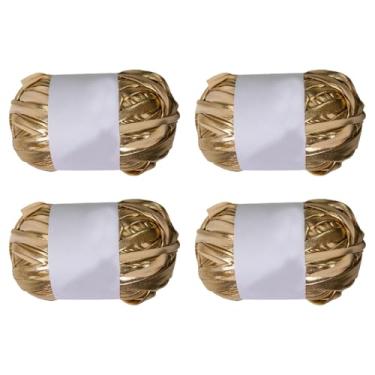 Imagem de kowaku 4 peças de fio metálico para camiseta, fio para tricô, fio para crochê, fio para pano, fio de poliéster para bolsas, almofadas, cestas, tapetes, Ouro