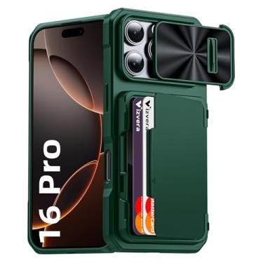 Imagem de Vizvera Capa para iPhone 16 Pro com carteira RFID, suporte para cartões (4 cartões) e capa de câmera e suporte, capa de silicone fosco à prova de choque para iPhone 16 Pro 6,3 polegadas 2024-verde