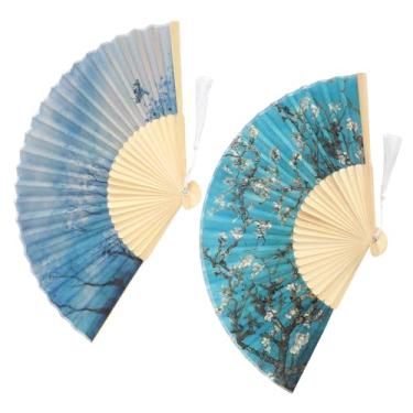 Imagem de Tbest Ding Fan Manual Ventilador Dobrável Portátil Ventilador de Bambu Propecoration Dancing Propecoration Fts, 2 Pcolding Fan Manual Bambu Mão Damasco W Pintura Clima Decoração Pés