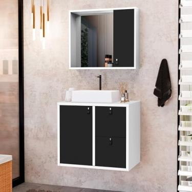 Imagem de Conjunto Gabinete para Banheiro com Cuba Sobrepor e Espelheira Toro 60 Branco/Preto