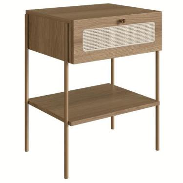Imagem de Mesa de Cabeceira Com 1 Gavetas Pé Metal Arlo A10 Hanover/Dourado - Mp