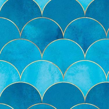 Imagem de Papel de Parede Adesivo Escama Peixe Tons de Azul Dourado Moderno Quar