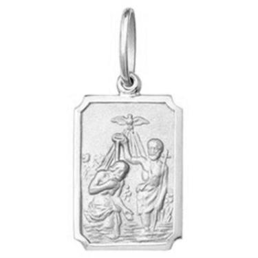 Imagem de Pingente Grande 2cm Modelo Retangular Santos Ouro Branco 18k ( 29 Sant