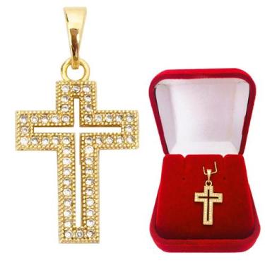 Imagem de Pingente Feminino Cruz Zircônias Religioso Banhado a Ouro 18k - Dinis 