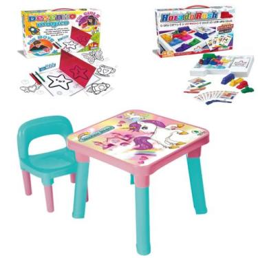 Imagem de Mesinha Educativa Infantil Unicórnio + Kit Rush e Desenho - Monte Líba