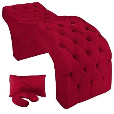 Imagem de Maca Estética Facial Capitonê Largura 70cm Espuma D26 Veludo Vermelho 