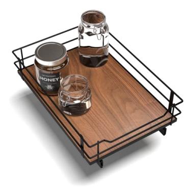 Imagem de Home Zone Living Organizador de armário de cozinha com uma camada de armazenamento, 35,5 cm L x 53,3 cm P, preto fosco com acabamento de madeira marrom escuro, coleção Virtuoso