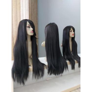 Imagem de Peruca wig preta lisa franja longa premium para utilizar diariamente -