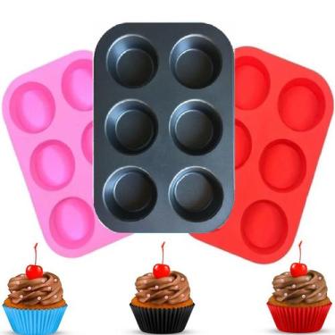 Imagem de 3 Formas De Silicone 6 Divisoria Cupcake Muffin Petit Gateau - Sk