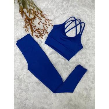 Imagem de Conjunto collors top e legging liso - Rangels Moda Fitness, GG, Azul r