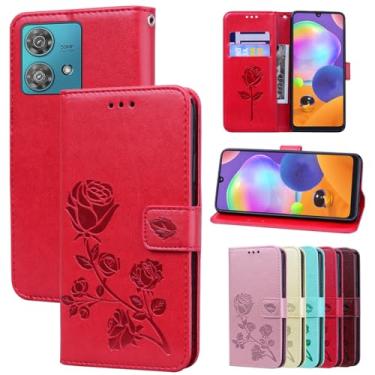 Imagem de Dinglijia Capa carteira para Motorola Edge 40 Neo, capa clássica de couro PU, com alça de pulso e compartimentos para cartões de dinheiro, coldre para celular para Moto Edge 40 Neo, vermelho MG