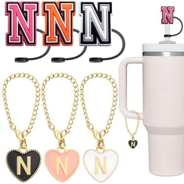 Imagem de ANLABESY Compatível com acessórios Stanley Cup, 3 peças, pingentes de letras com 3 peças, tampa de canudo Stanley de 10 mm para copo Stanley de 30 e 1,134 g, coberturas de palha Stanley de silicone