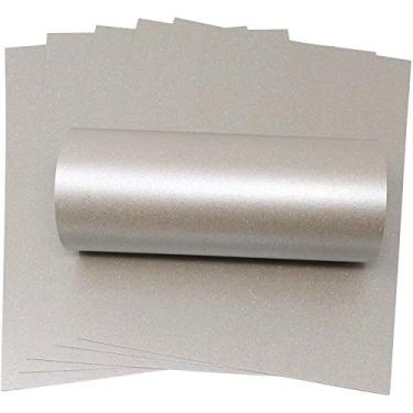 Imagem de 10 folhas de papel brilhante A4 com brilho iridescente 14,5 kg, um lado para fazer cartões artesanais (prata mercúrio)