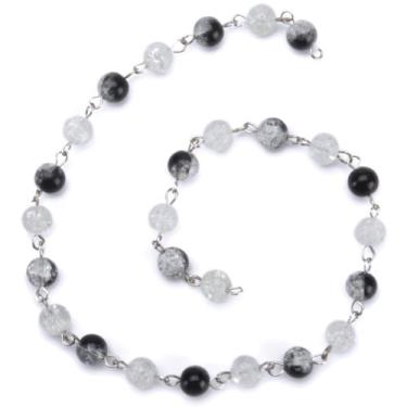 Imagem de Corrente de contas de anjo da lua azul, 35,5 cm, 1/pacote, 8 mm, contas de vidro branco e preto