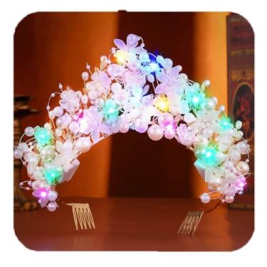 Imagem de GORTIN Coroa de casamento com flores douradas, pérolas, princesas, tiara para noivas, acessórios de cabelo para mulheres