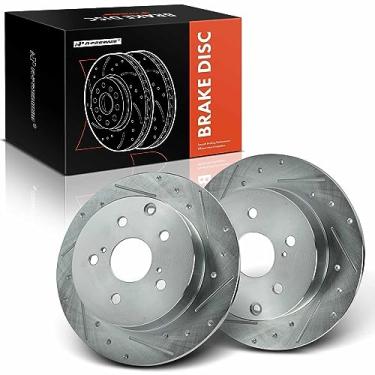 Imagem de A-Premium Rotores de freio a disco traseiro perfurados e ranhurados de 11,06 polegadas (280,9 mm) compatíveis com modelos selecionados Toyota e Pontiac - Matrix 2009-2013, Vibe 2009-2010, conjunto de