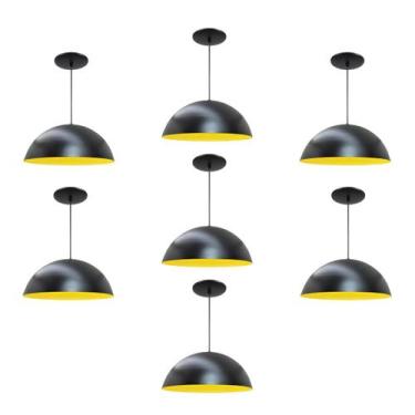 Imagem de Kit 7 Luminária Pendente Meia Lua 34cm Com Interior Amarelo Com Fiação