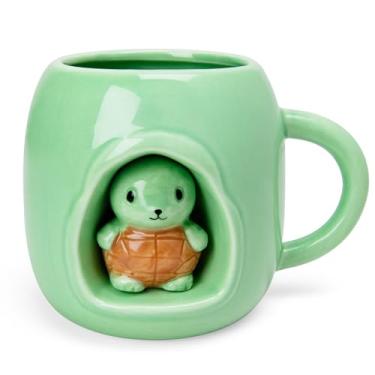 Imagem de TEZEMEC Caneca de café de tartaruga de 400 ml - xícara de chá de cerâmica 3D fofa com alça | Presente divertido de Dia dos Namorados para crianças, casais e amigos