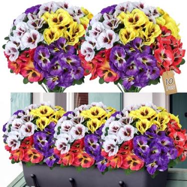 Imagem de SOMYTING Flores artificiais amores-perfeitos ao ar livre, 10 pacotes de flores falsas, plantas de plástico resistentes a UV, flores de seda artificial para varanda da frente, jardim, janela, caixa,