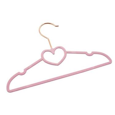 Imagem de Kit 40 Cabides Veludo Rosa Gancho Rose Infantil 28cm Coração - ARBORET