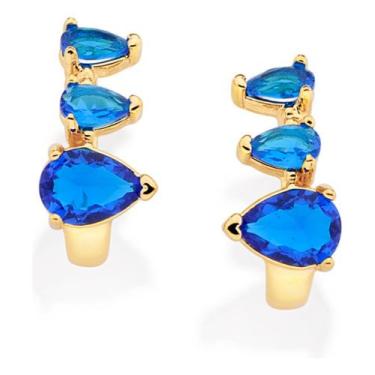 Imagem de Brinco Curvado Composto Por 2 Cristais Gotas 527210 - Rommanel, Azul, 
