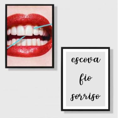 Imagem de Kit 2 Quadros Para Dentista Escova Fio Sorriso 24x18cm - com vidro - Q