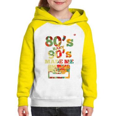 Imagem de Moletom Infantil 80's Baby 90's made me - Foca na Moda, Branco, Amarel
